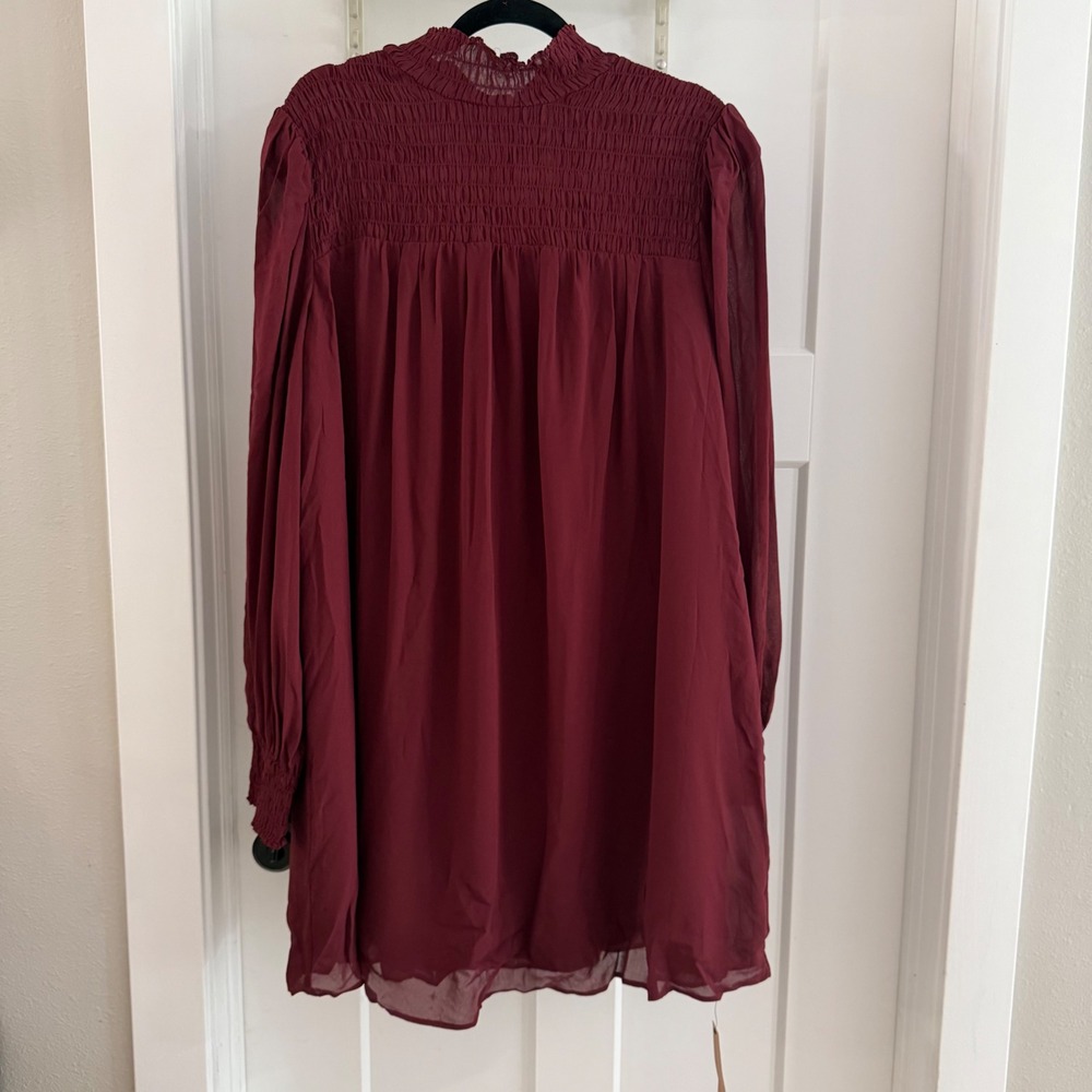 Reformation Brandi Smocked‎ Mini Dress Plum Burgundy 2X Plus Size NWT Boho Flowy